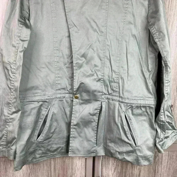 Peruvian Connection Jacket Sz L Wind Sage Green Cotton Spring Stains - Picture 5 of 12